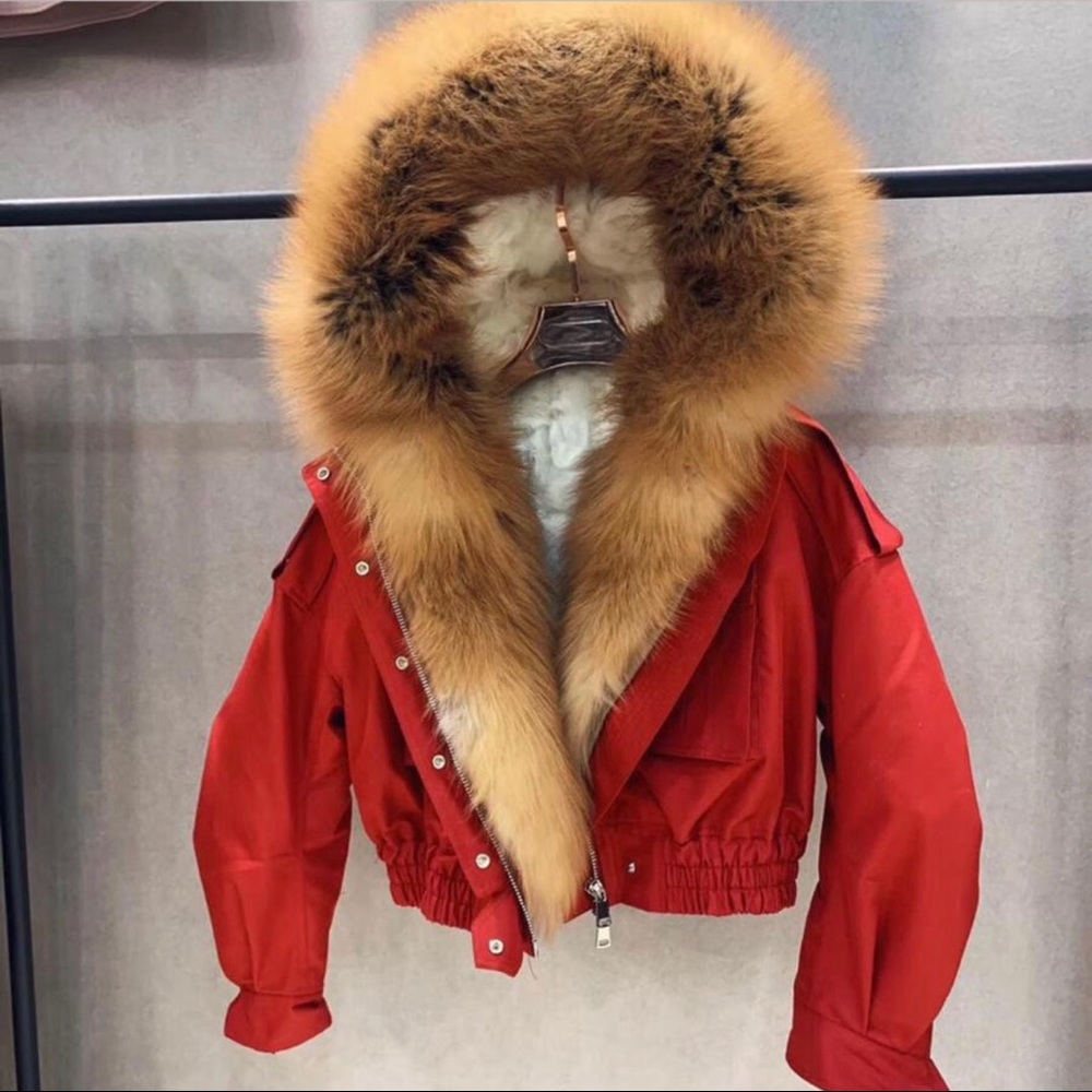100% RaBbit Fur filled Parka W/ 100% Fox Fur Trim